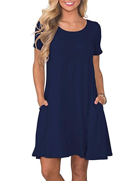 Sexy Dance Summer Women Pocket Loose Plain Short Sleeve Dress Ladies