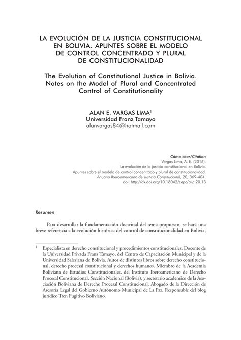 Pdf La Evolución De La Justicia Constitucional En Bolivia Apuntes Sobre El Modelo De Control