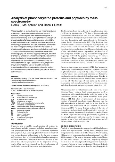 Pdf Analysis Of Phosphorylated Proteins And Peptides By Mass Spectrometry