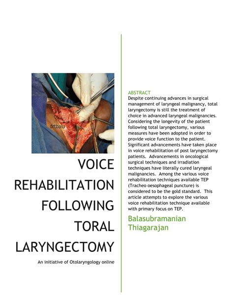 Pdf Voice Rehabilitation Following Total Laryngectomy