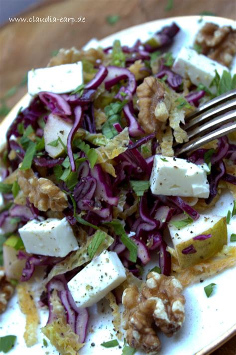 Rotkohl Wirsing Salat Mit Birne Waln Ssen Und Feta