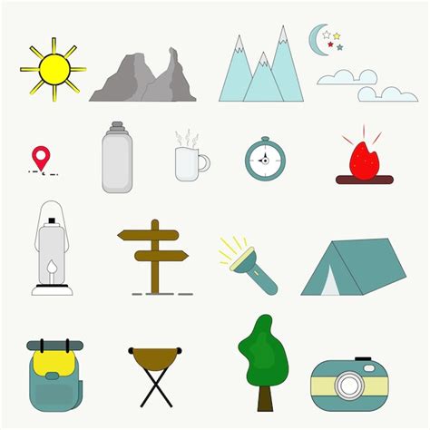 Premium Vector Colorfull Hiking And Camping Icons Set Bundles