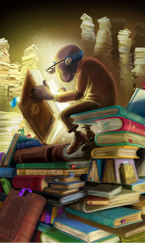 Old Man Reading Magical Book Painting Cartoon