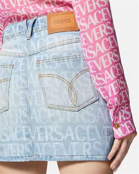 Versace Versace Allover Denim Mini Skirt For Women Us Online Store