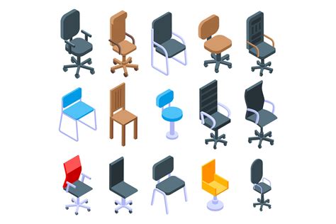 Desk Chair Icons Set Isometric Style Gr Fico Por Ylivdesign Creative