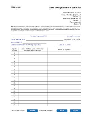 Fillable Online Note Of Objection To A Ballot For Form Rse