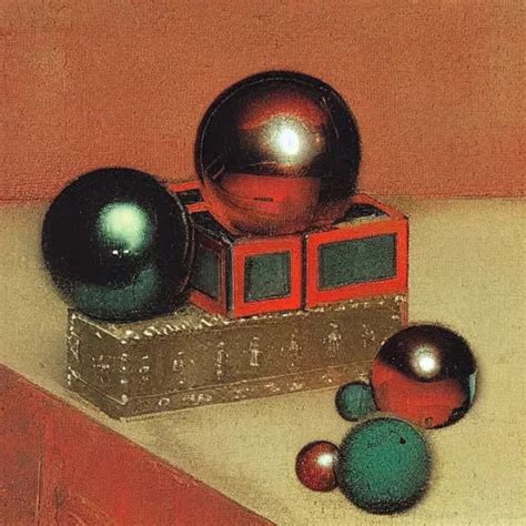 Chrome Spheres On A Red Cube By Otto Marseus Van Stable Diffusion