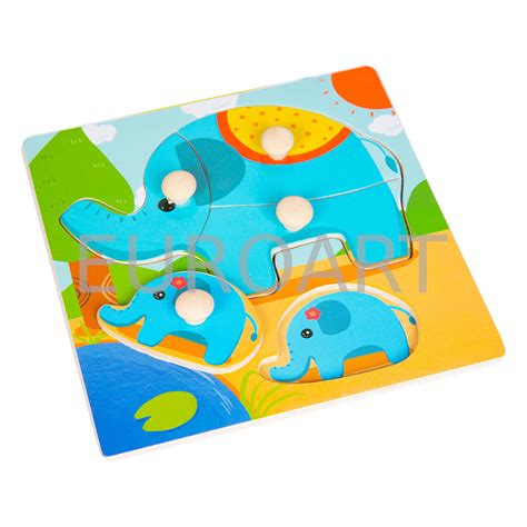 Puzzle Lemn Mic Buton Elefant DecoToys Ro