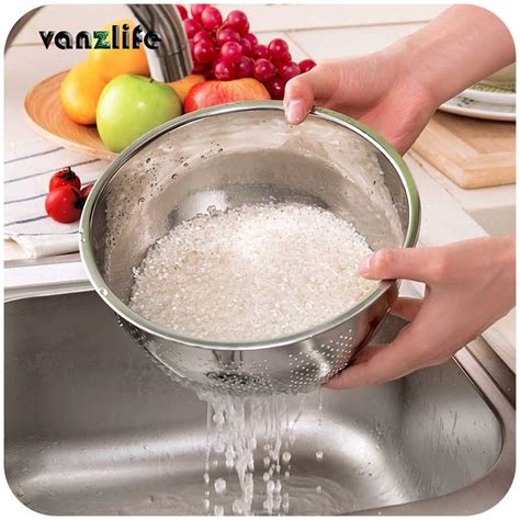 Vanzlife Kitchen Stainless Steel Wash Rice Vegetables Basin Drain