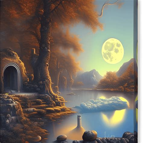 Mystical Full Moon Fantasy Landscape Canvas Print Creative Fabrica