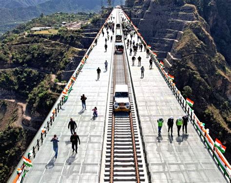 Railway Minister Conducts First Trial Run On Chenab River Rail Bridge