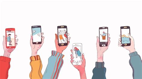 Hands Holding Smartphones With Various Images Premium Ai Generated Vector