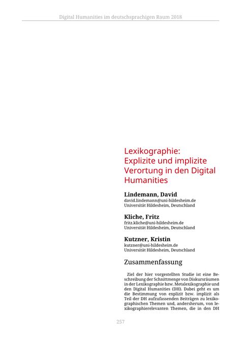 Pdf Lexikographie Explizite Und Implizite Verortung In Den Digital