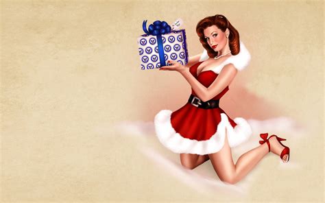 Wallpaper Illustration Redhead Anime Red Artwork Cartoon Christmas Pinup Models Pin Up