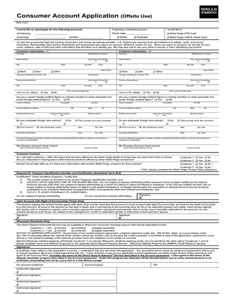 Wells Fargo Consumer Account Application Fill Online Printable Fillable Blank Pdffiller