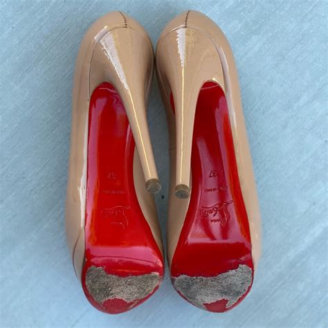 Christian Louboutin Patent Lady Peep Pumps Nude Gem
