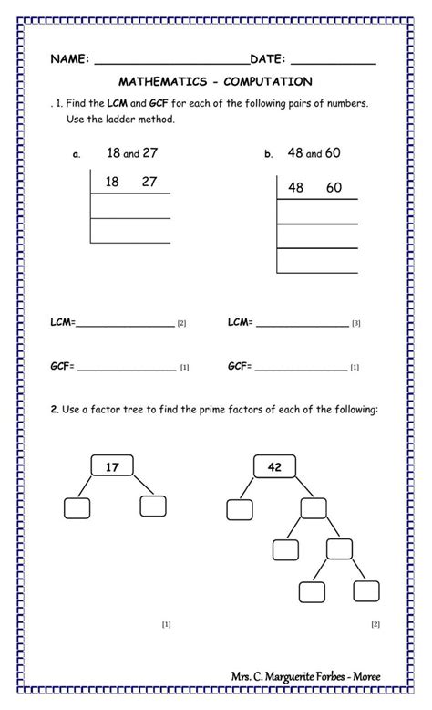 Computation Lcm And Gcf Worksheet Gcf And Lcm Worksheets Lcm And