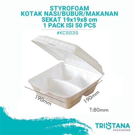 Jual Styrofoam Kotak Nasibuburmakanan Sekat 19x19x8 Cm 1 Pack Isi 50