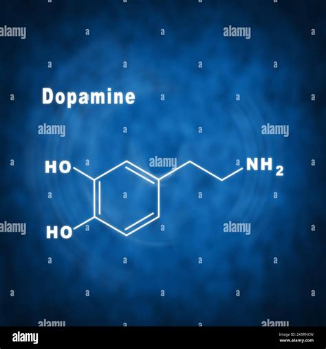 Dopamine Hormone Structural Chemical Formula On A Blue Background Stock