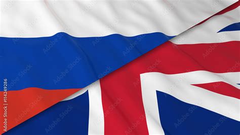 Flags Of Russia And The United Kingdom Split Russian Flag And British Flag 3d Illustration