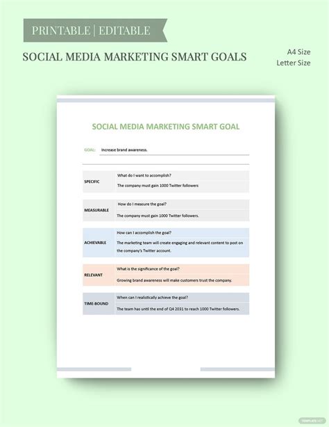 Social Media Marketing Smart Goals Template in Google Docs, Google Sheets, Google Slides, PDF ...