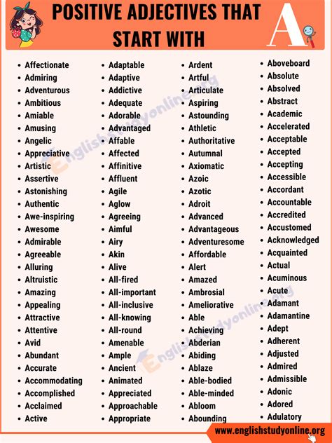 Positive Adjectives That Start With A Useful List Of Common