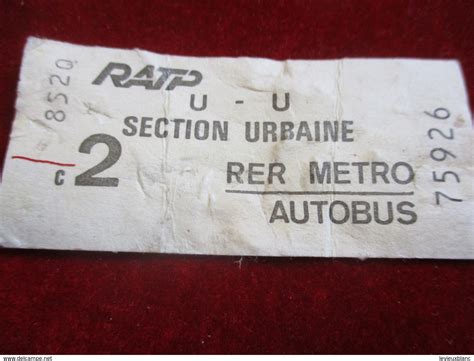 Métro 1 Ticket ancien RATP Section Urbaine RER METRO AUTOBUS