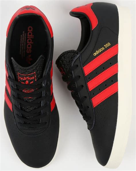 Adidas 350 Trainers Black Red Scarlet Leathershoesoriginalsmens