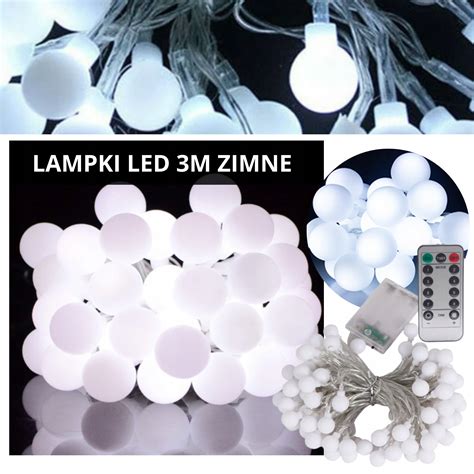 LANCUCH SWIETLNY GIRLANDA LED KULKI BIALE SWIATELKA LED 3M LAMPKI