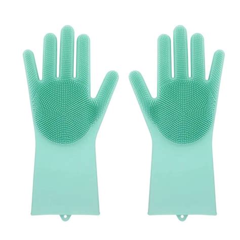 Pair Magic Silicone Rubbe Dish Washing Gloves Eco Friendly Scrubber