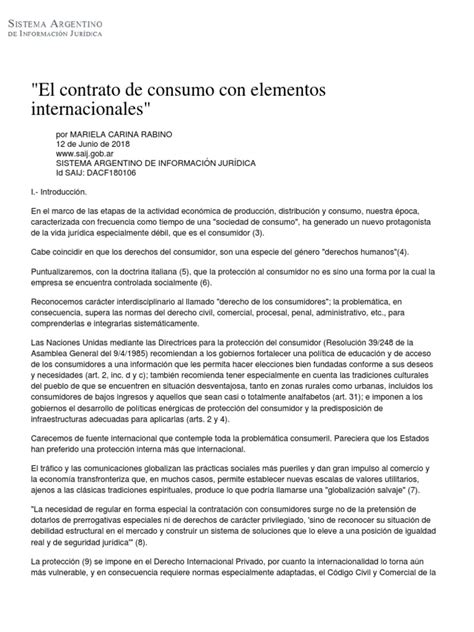 El Contrato De Consumo Con Elementos Internacionales Pdf Pdf Los