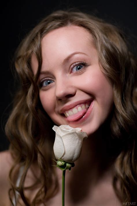 Innuendo Brunette Natasha S Tongues Rose Blue Eyes White Flowers Smiling Women Hd