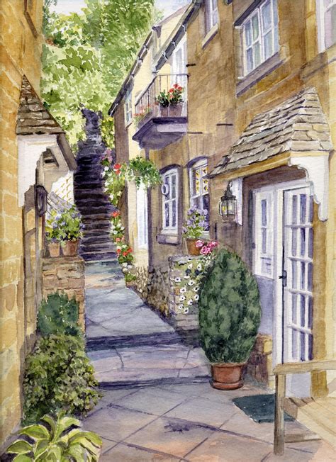 Red Lion Steps Blockley Cotswolds A Watercolour By Sylvia Twiss