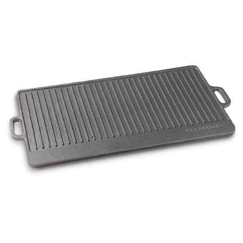 Pre Seasoned 9x20 Cast Iron Griddle With Flat And Ribbed Cooking Surfaces 132726 Cast Iron