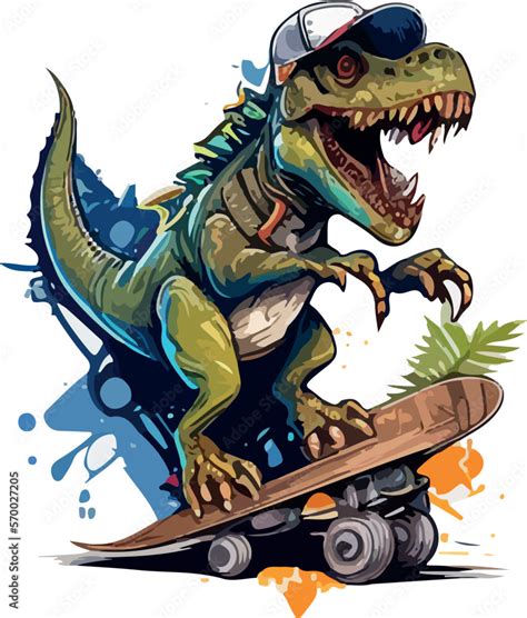 A Cool Dinosaur On A Skateboard Stock Vector Adobe Stock