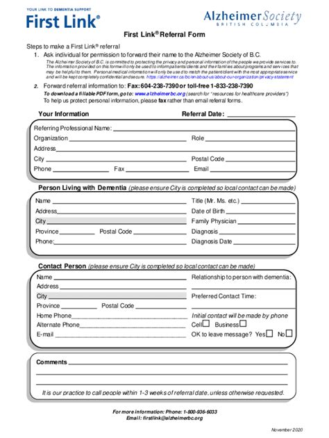 Fillable Online First Link Referral Form Alzheimer Fax Email Print