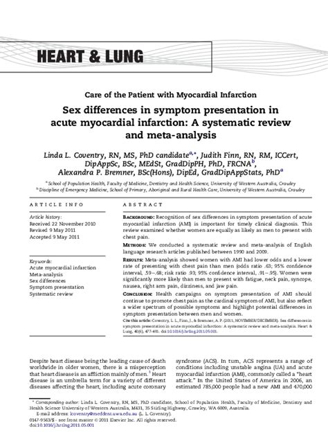 Pdf Sex Differences In Symptom Presentation In Acute Myocardial Infarction A Systematic