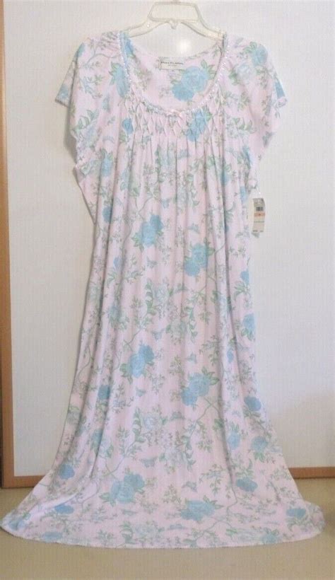 Nwt Miss Elaine Long Nightgown Ss Sz 2x Pink Blue White 78 Soft Cotton Blend Ebay