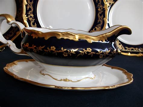 Weimar Katharina 20003 Cobalt Gilt C1948 49 Gravy Boat With Attached