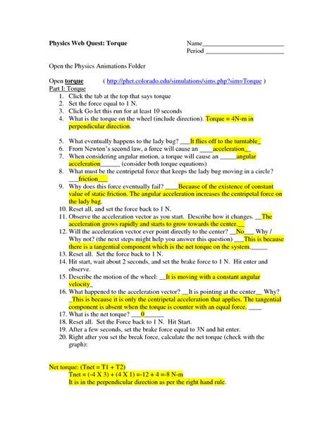 SOLUTION: Physics Web Quest Torque - Studypool