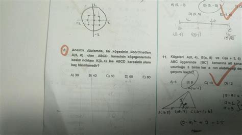 8 Analitik Düzlemde Bir Köşesinin Koordinatları A Geometri Kunduz