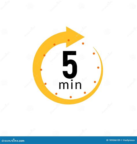 5 Minutes Clock Quick Number Icon 5min Time Circle Icon Stock Vector