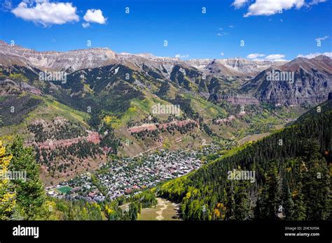 Aerial View Of Telluride Colorado In Autumn Stock Photo Alamy