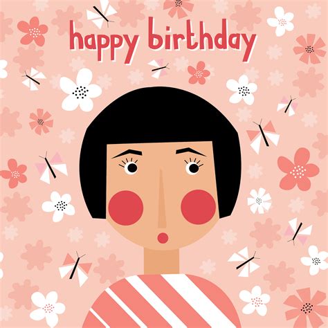 Happy Birthday Girl With Dark Bob Hair Fwp024 Fiona Wilson Prints