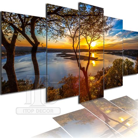 Quadro Paisagem Por Do Sol Moderno Pe As Mosaico Escorrega O Pre O