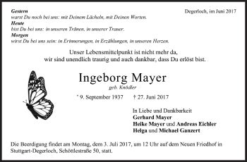 Traueranzeigen Von Ingeborg Mayer Trauer De