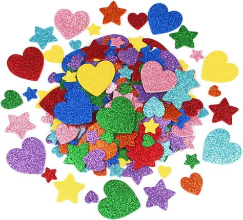 Amazon HSONAIGEE 320 Pieces Glitter Foam Heart Stickers Colorful