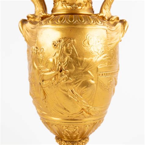 Ferdinand Barbedienne 1810 1892 Gilt Bronze Vase With Mythological Figurines 19th C D 8 X