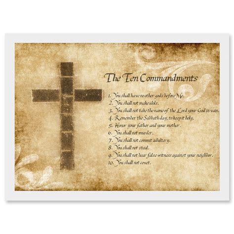 Ten 10 Commandments Cross Christian Quote A4 Artwork Framed Wall Art ...