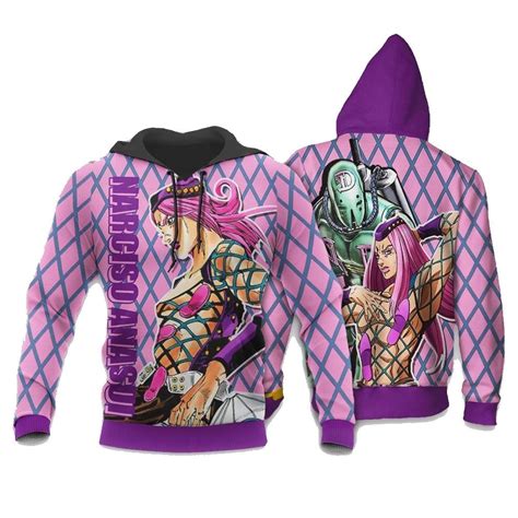 Jojos Bizarre Adventure Hoodie Narciso Anasui Graphic Square Pattern H